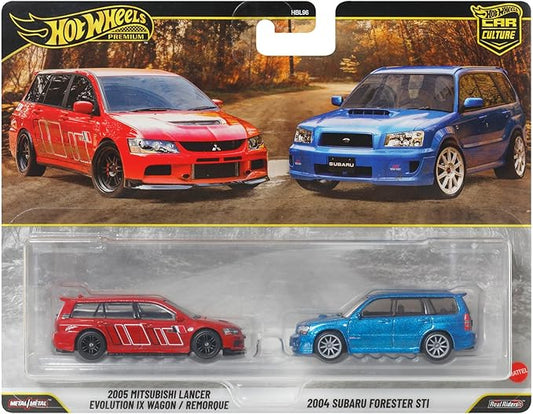 Hot Wheels Premium 2 Pack 2005 Mitsubishi Lancer Evolution IX Wagon / 2004 Subaru Forester STI