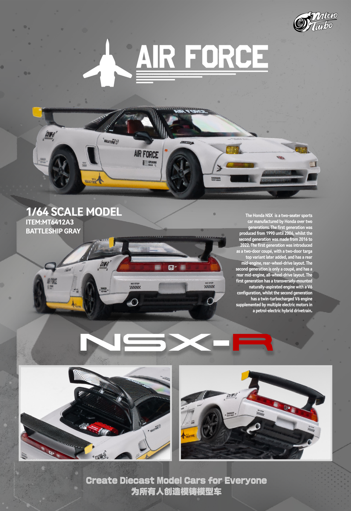* PRE ORDER * Micro Turbo 1/64 NSX-R NA1 AIR FORCE BATTLESHIP GRAY MT6412A3