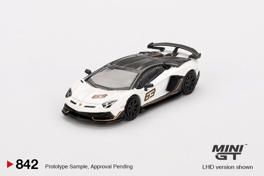MINI GT #842 1/64 Lamborghini Aventador SVJ 63 Bianco Asopo (RHD)