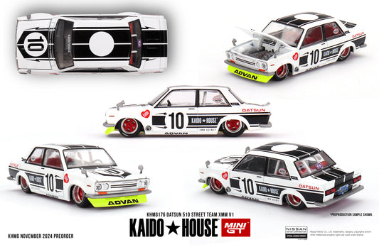 [ Kaido House x MINI GT ] 1/64 Datsun 510 Street Team XMM V1 KHMG176
