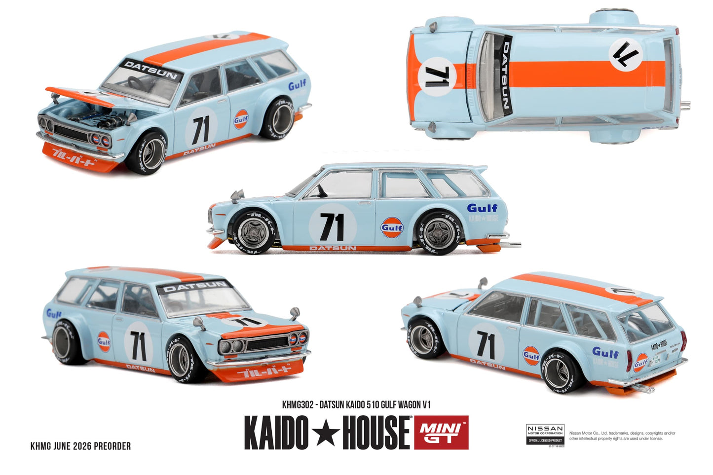 * PRE ORDER * [ Kaido House x MINI GT ] 1/64 Datsun KAIDO 510 GULF Wagon V1 - KHMG302