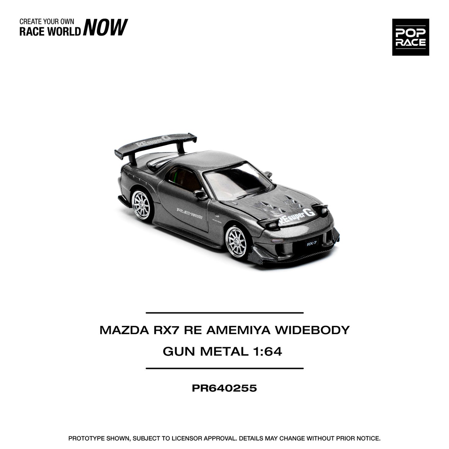 * PRE ORDER * POP RACE 1/64 MAZDA RX7 RE-AMEMIYA GUN METAL PR640255