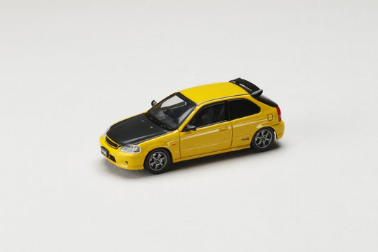 JDM64 1/64 Honda Civic EK9 (HJDM001) JDM Version - Yellow Carbon-Hood(04)