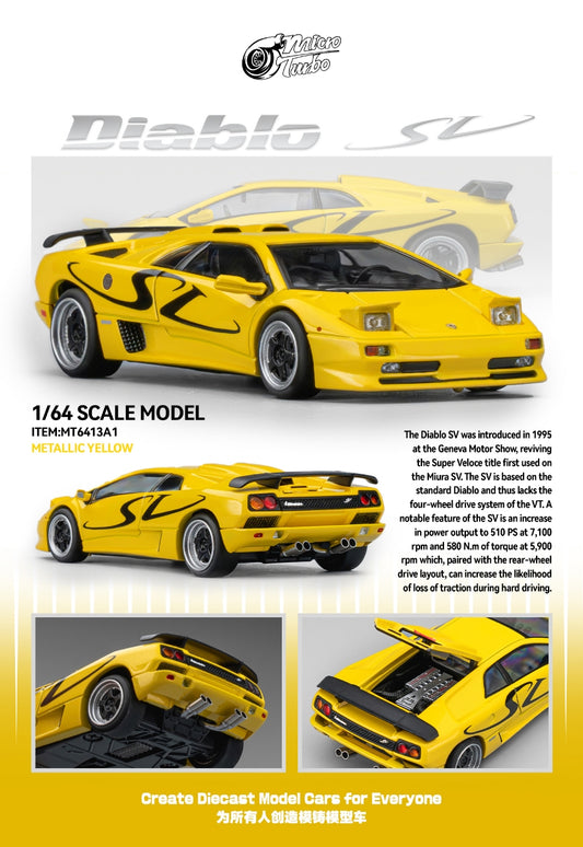 * PRE ORDER * Micro Turbo 1/64 Lamborghini Diablo SV   MT6413A1 Metallic Yellow