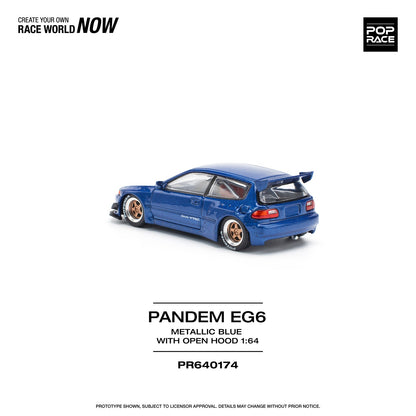 * PRE ORDER * POPRACE 1/64  PANDEM CIVIC EG6 METALLIC BLUE WITH OPEN HOOD  PR640174