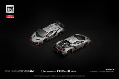* PRE ORDER * POP RACE 1/64 LAMBORGHINI VENENO GRIGIO METALLURO PR640531