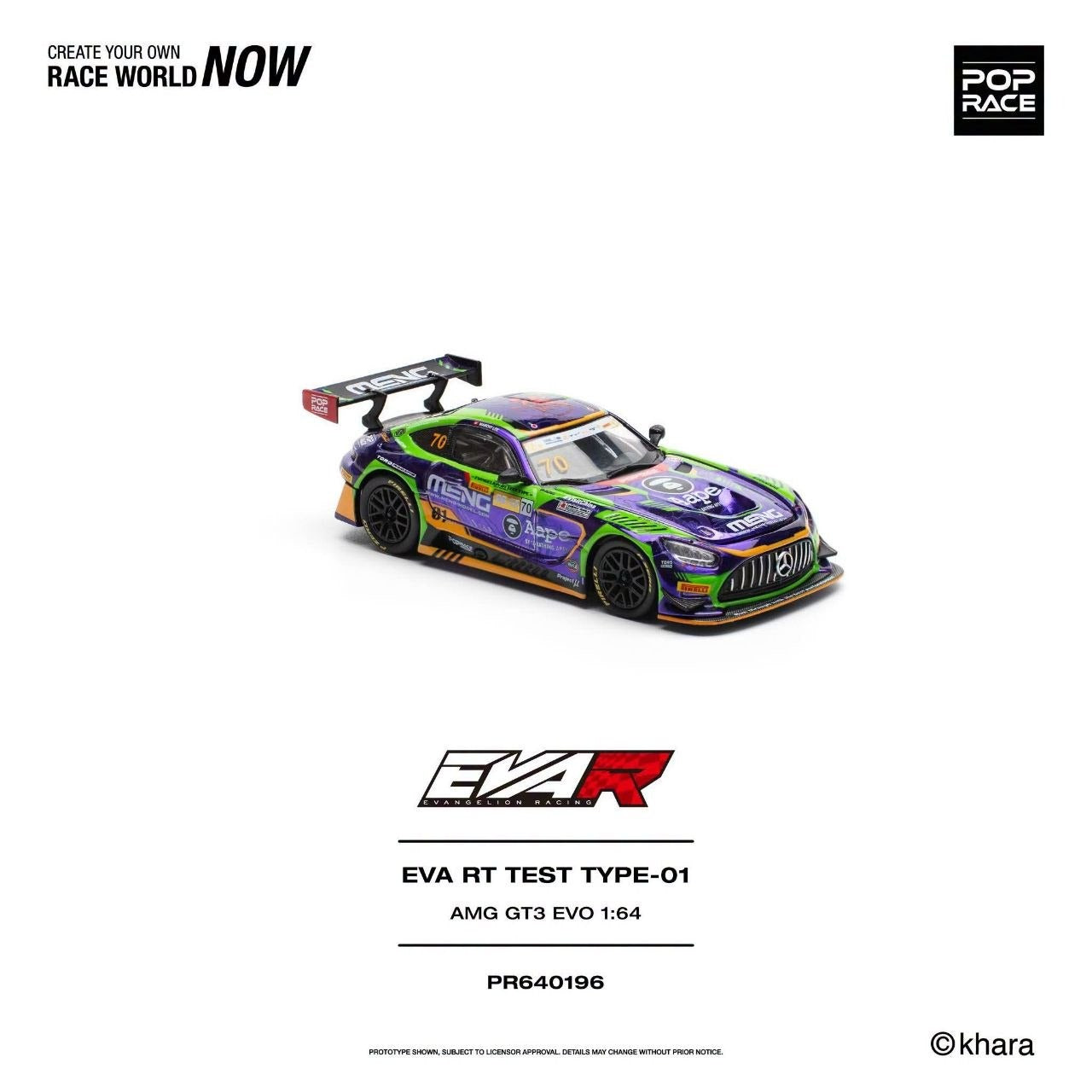 * PRE ORDER * POP RACE 1/64 EVA RT TEST TYPE -01 AMG GT3 EVO MACAU GP 2023 PR640196