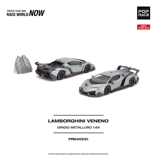 * PRE ORDER * POP RACE 1/64 LAMBORGHINI VENENO GRIGIO METALLURO PR640531