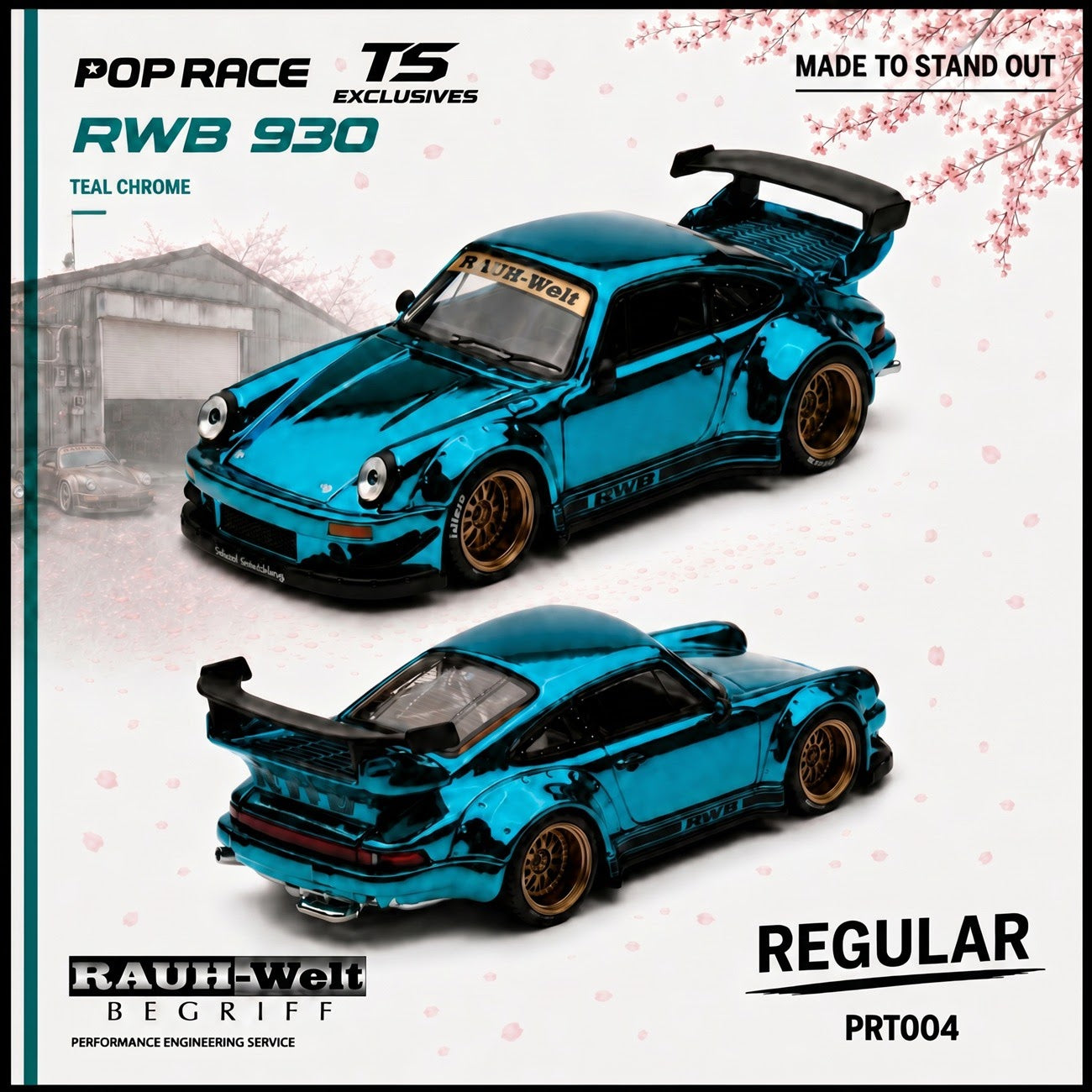 * PRE ORDER * POP RACE X TOKYO STATION 1/64 RWB 930 TEAL CHROME - PRT004