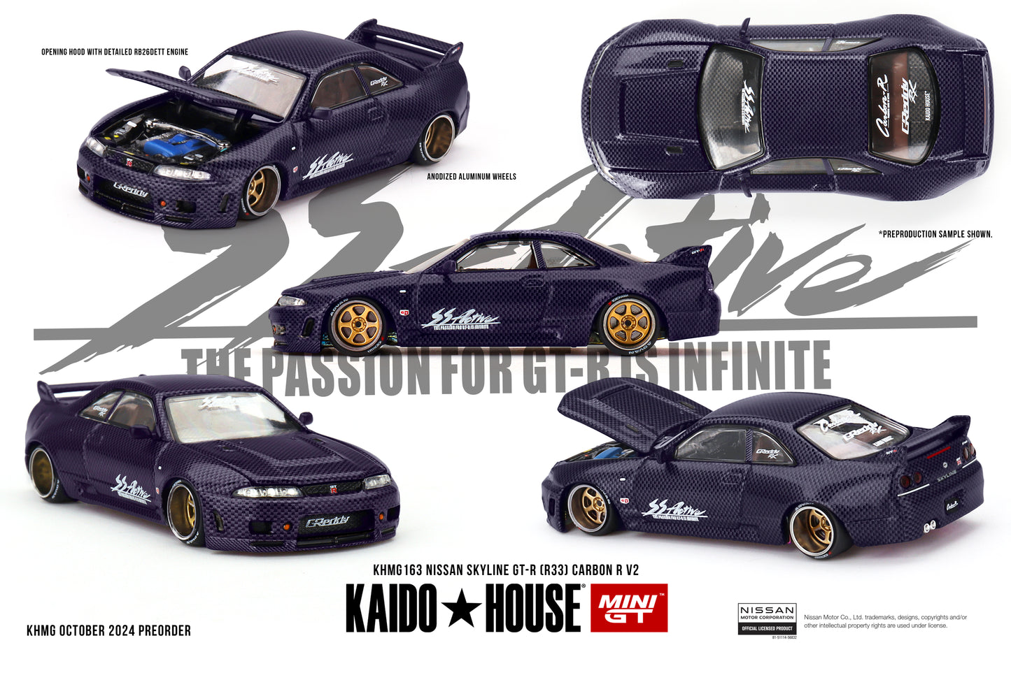 [ KAIDO HOUSE X MINI GT ] Nissan Skyline GT-R (R33) Active Carbon R V2 KHMG163