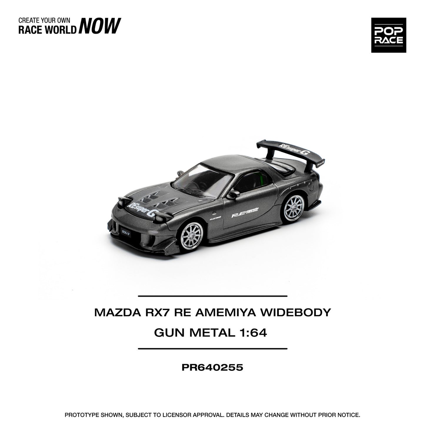 * PRE ORDER * POP RACE 1/64 MAZDA RX7 RE-AMEMIYA GUN METAL PR640255