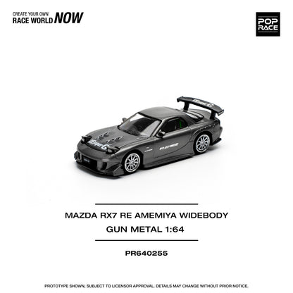 * PRE ORDER * POP RACE 1/64 MAZDA RX7 RE-AMEMIYA GUN METAL PR640255