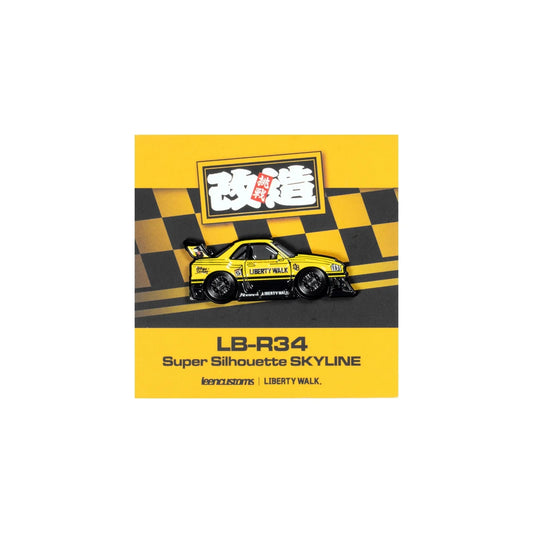 Leen Customs Pin Badge LB-ER34 Super Silhouette SKYLINE Yellow/Black