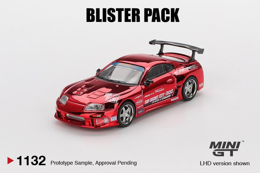MINI GT #1132 1/64 Toyota Supra (A80) Top Secret GT-300 Top Secret Red Chrome * BLISTER PACK *
