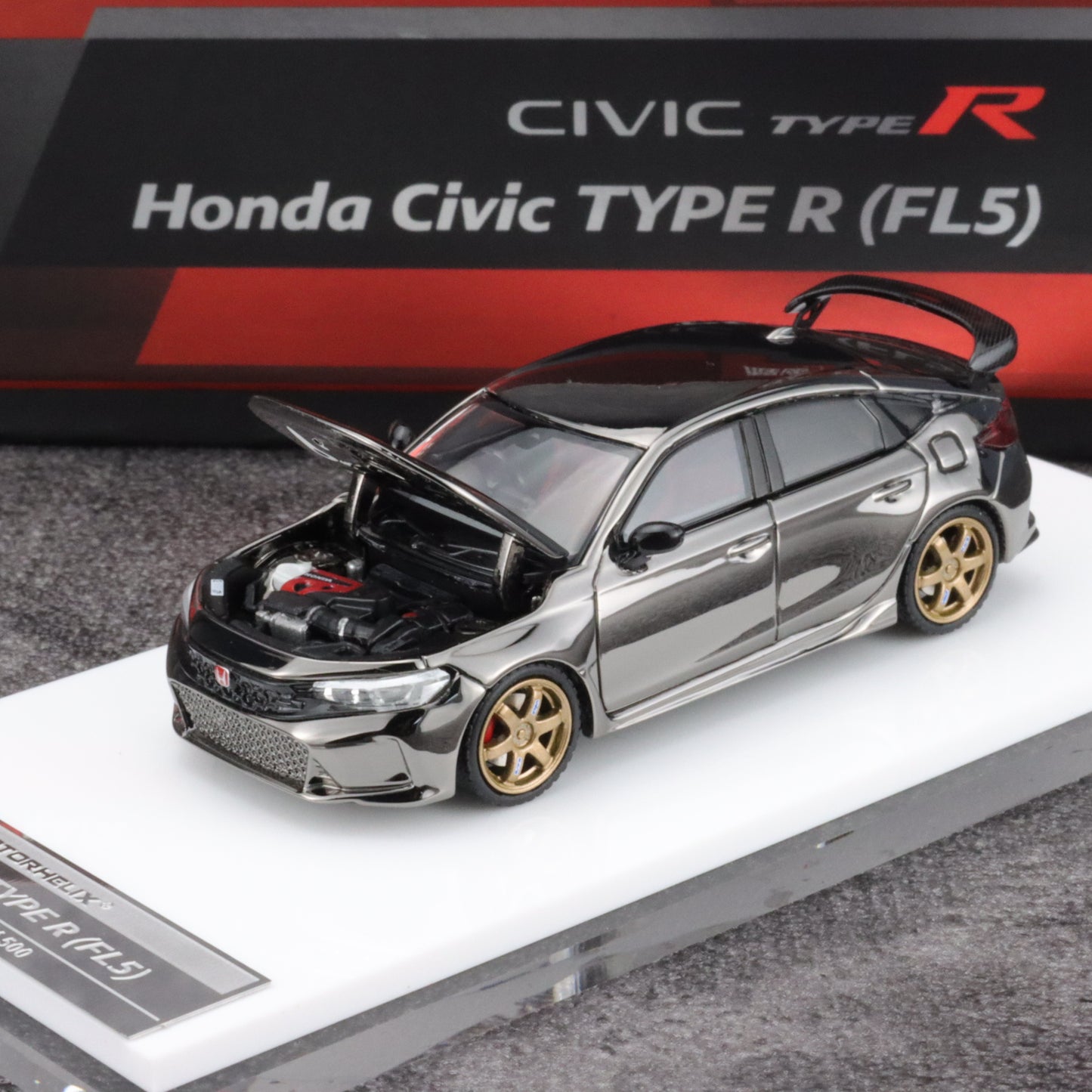 * PRE ORDER * MOTORHELIX 1/64 HONDA Civic Type R FL5 Chrome Gun Black