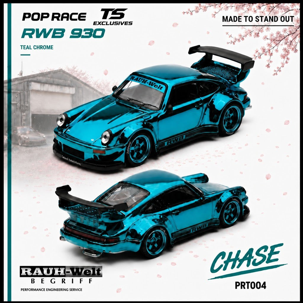 * PRE ORDER * POP RACE X TOKYO STATION 1/64 RWB 930 TEAL CHROME - PRT004