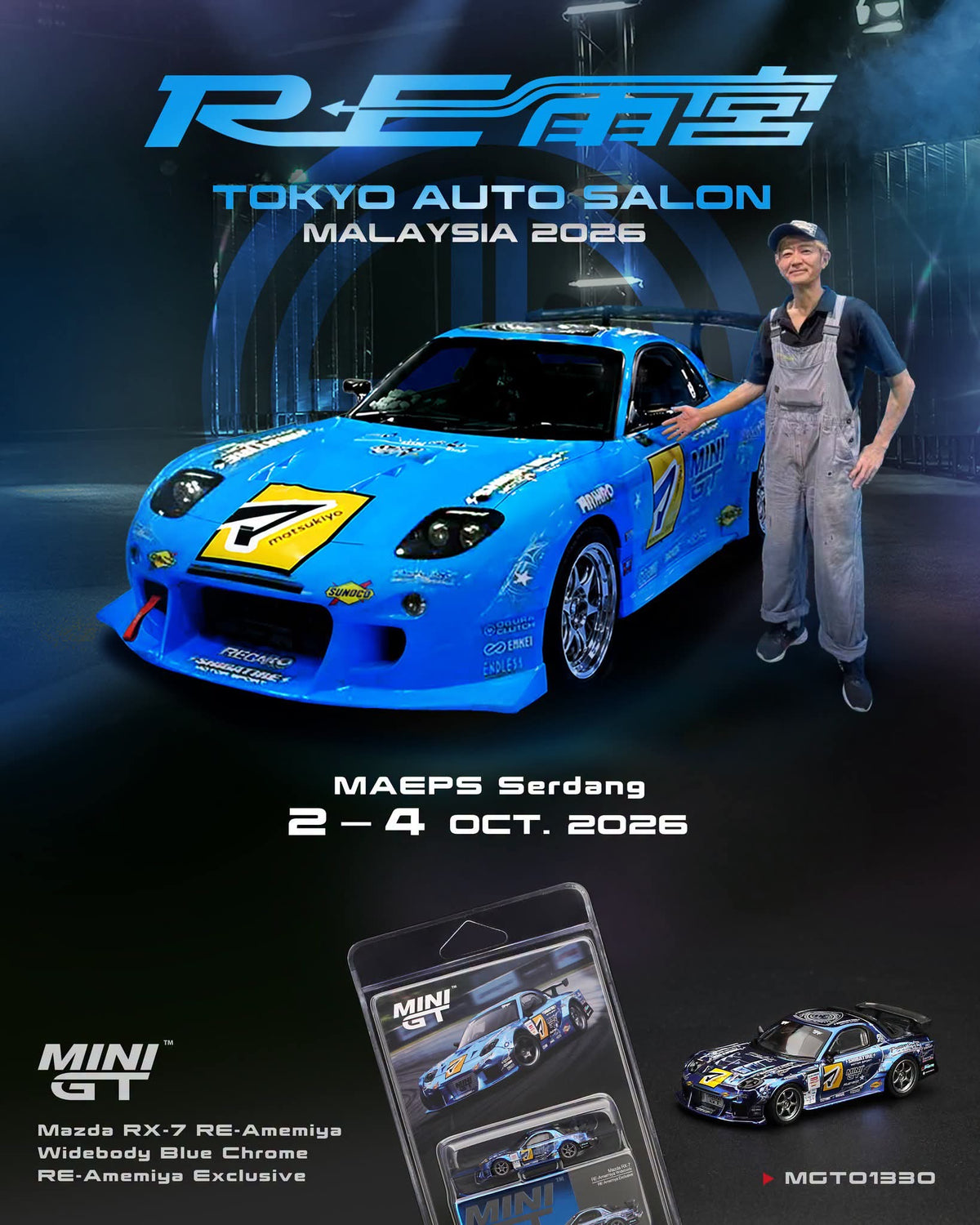 MINI GT Mazda RX-7 RE-Amemiya Widebody Blue Chrome RE-Amemiya Exclusive | TOKYO AUTO SALON 2026