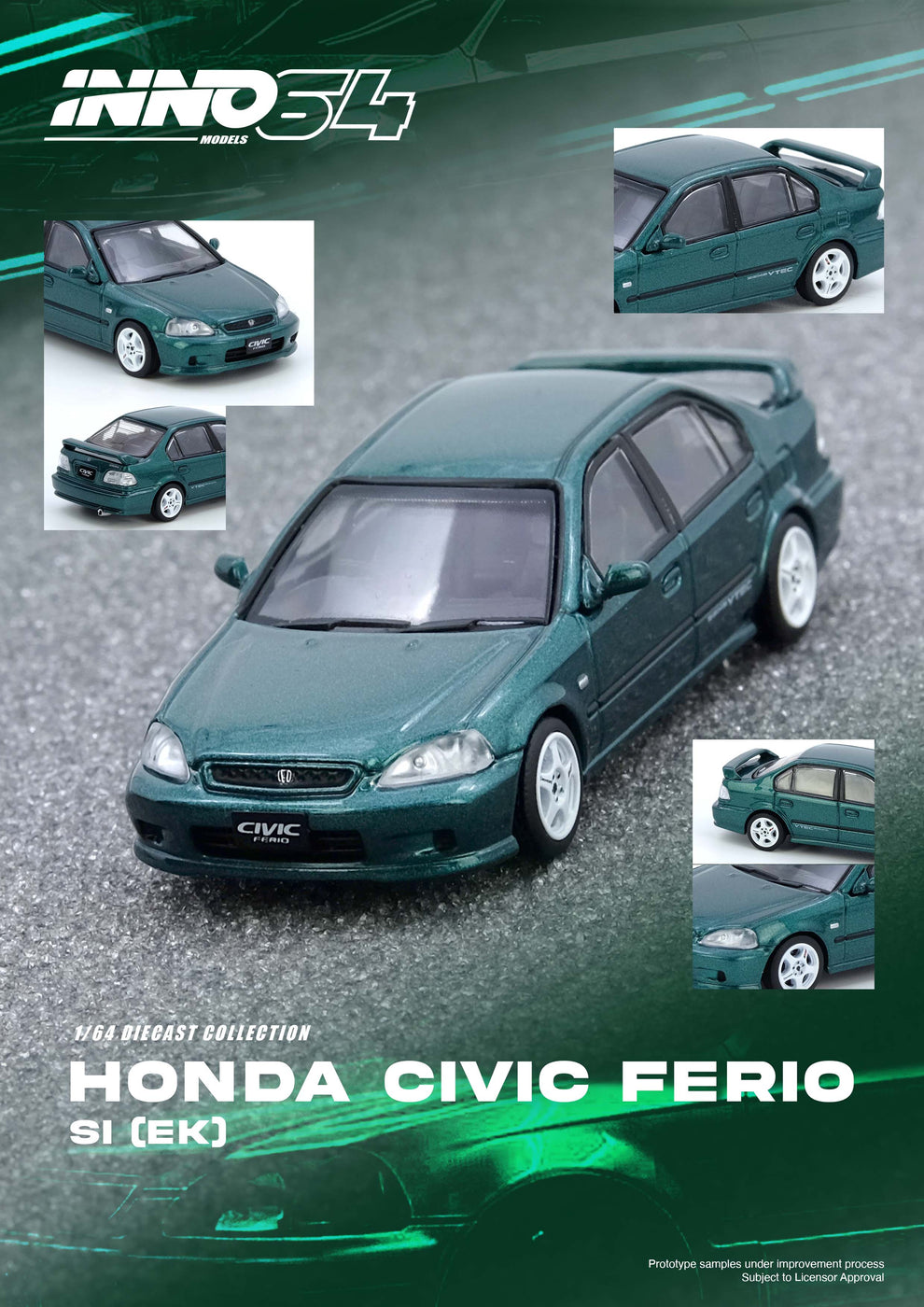 INNO 64 1/64 HONDA CIVIC FERIO SI (EK) GREEN - IN64-EKS-GREEN
