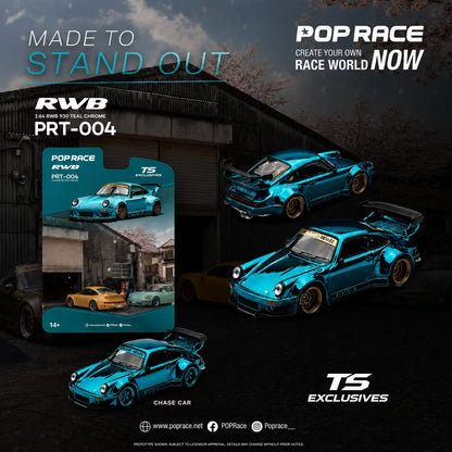 * PRE ORDER * POP RACE X TOKYO STATION 1/64 RWB 930 TEAL CHROME - PRT004