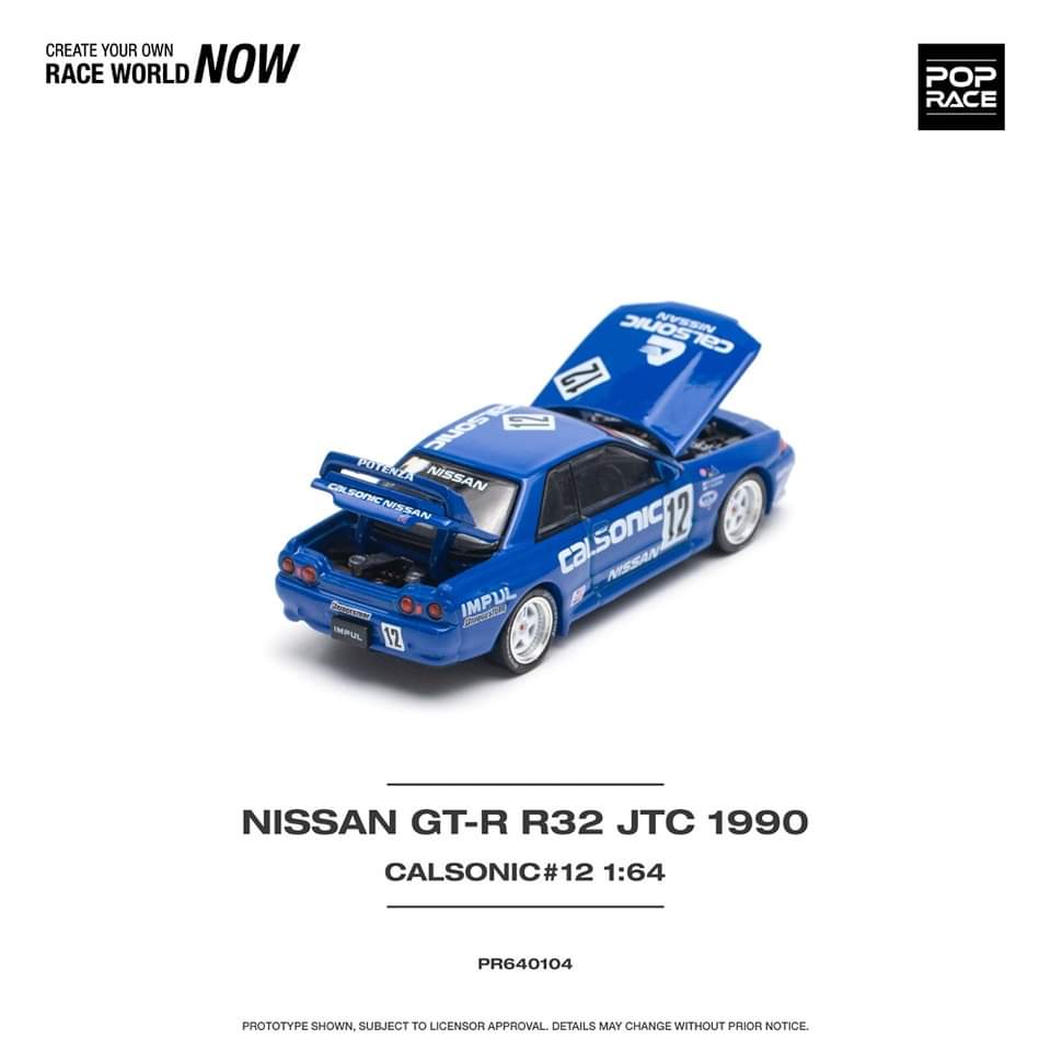 * PRE ORDER * POP RACE 1/64 NISSAN SKYLINE GT-R R32 JTC 1990 CALSONIC #12 PR640104