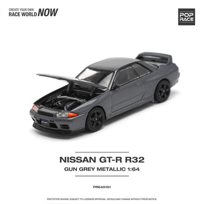 * PRE ORDER * POP RACE 1/64 NISSAN SKYLINE GT-R (R32)
GUN GREY METALLIC PR640101