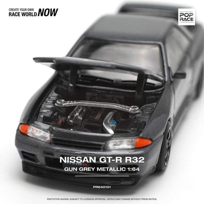 * PRE ORDER * POP RACE 1/64 NISSAN SKYLINE GT-R (R32)
GUN GREY METALLIC PR640101