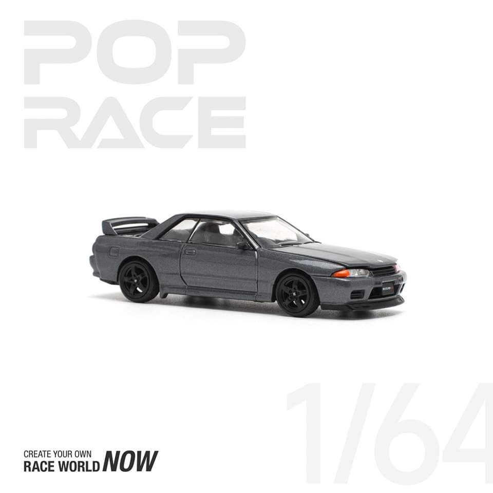 * PRE ORDER * POP RACE 1/64 NISSAN SKYLINE GT-R (R32)
GUN GREY METALLIC PR640101