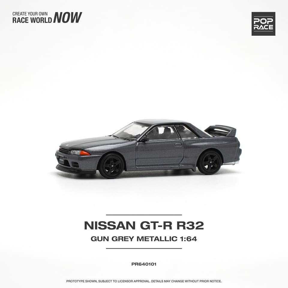 * PRE ORDER * POP RACE 1/64 NISSAN SKYLINE GT-R (R32)
GUN GREY METALLIC PR640101