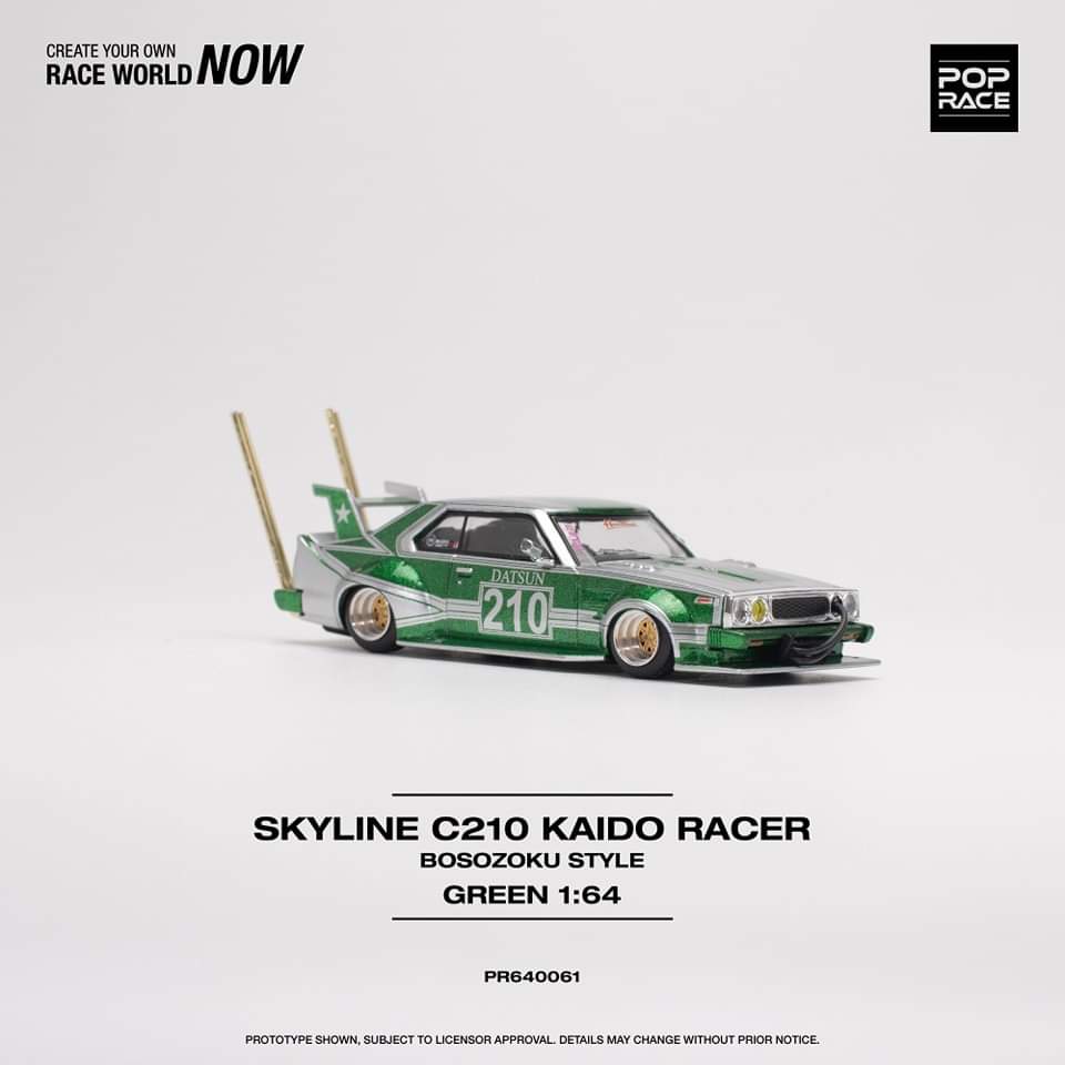 * PRE ORDER * POP RACE 1/64 NISSAN SKYLINE C210 KAIDO RACEE BOSOZOKU STYLE GREEN  PR640061