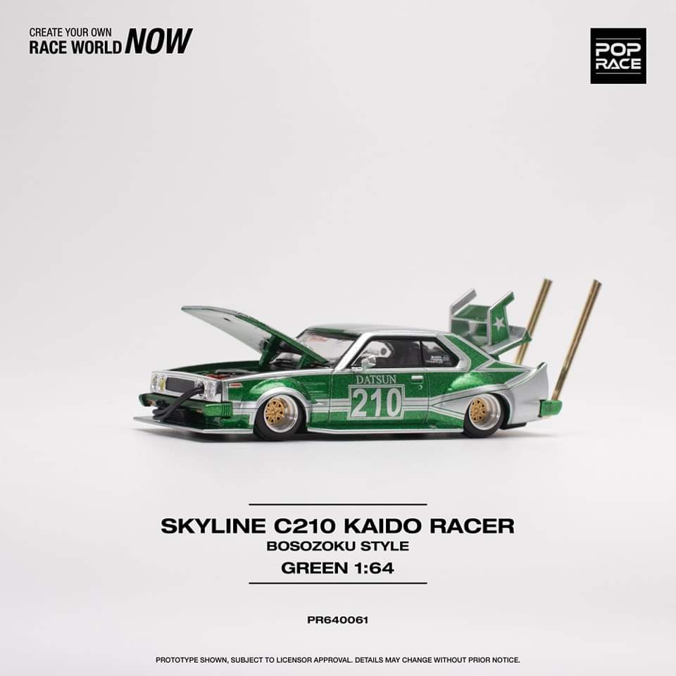 * PRE ORDER * POP RACE 1/64 NISSAN SKYLINE C210 KAIDO RACEE BOSOZOKU STYLE GREEN  PR640061