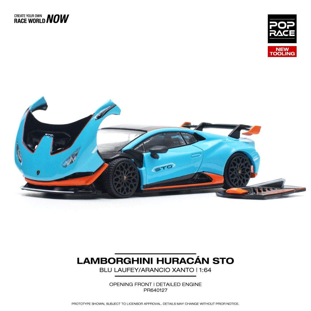 * PRE ORDER * POP RACE 1/64 LAMBORGHINI HURACAN STO BLU LAUFEY PR640110