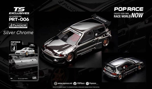 * PRE ORDER * POP RACE X TOKYO STATION 1/64 PANDEM EG6 SILVER CHROME - PRT006