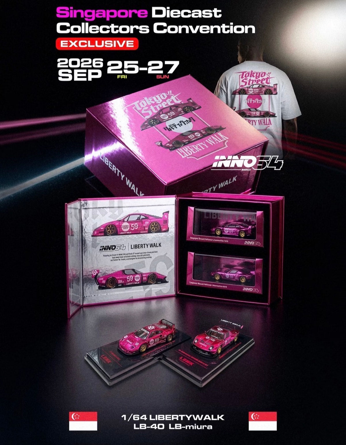 * PRE ORDER * INNO64 x LBWK Liberty Walk F40 & Miura Purple Box Set Singapore Exclusive | 2026 Singapore Diecast Collectors Convention
