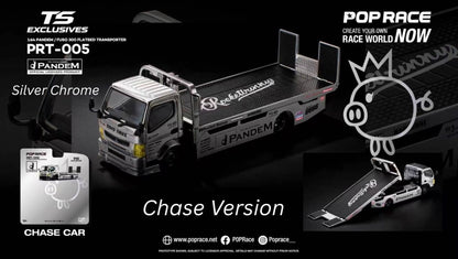 * PRE ORDER * POP RACE X TOKYO STATION 1/64 PANDEM FUSO 300 FLATBED TRANSPORTER SILVER CHROME - PRT005