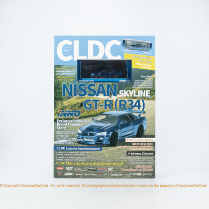 INNO x CLDC Exclusive Version Nissan Skyline GT-R (R34) Chrome Blue Diecast Car Model ( ENGLISH VERSION MAGAZINE & COVER )
