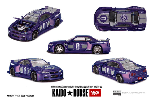 * PRE ORDER * [ Kaido House x MINI GT ] 1/64 Nissan Skyline GT-R (R34) KAIDO RACING FACTORY V2 KHMG240