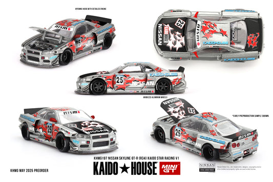 * PRE ORDER * [ Kaido House x MINI GT ] 1/64 Nissan Skyline GT-R (R34) Kaido Star Racing V1 KHMG197