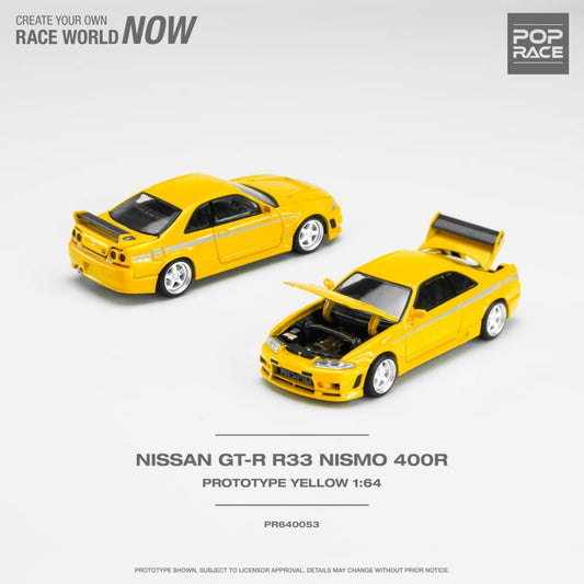 * PRE ORDER * POP RACE 1/64 Nissan Skyline R33 GT-R Nismo 400R Yellow