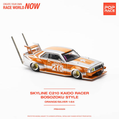 POP RACE 1/64 Skyline C210 Kaido Racer Bosozuko Modified Orange Silver