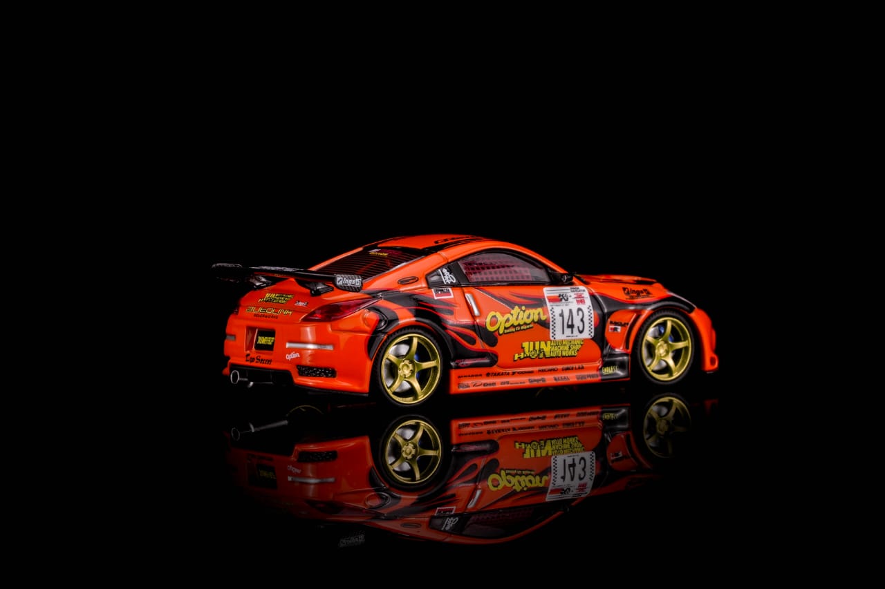 * PRE ORDER * MOTORHELIX × Mr.Hiro × Option 1/64 Nissan Fairlady Z，"Option Stream Z" ‘02（Z33) M63851 Orange