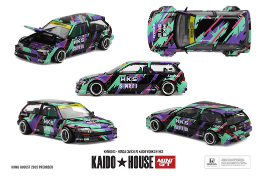 * PRE ORDER * [ Kaido House x MINI GT ] 1/64 Honda Civic (EF) Kaido Works HKS KHMG303