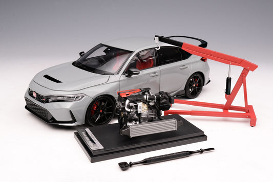 MOTORHELIX 1/18 Honda Civic Type R（FL5）Sonic Pearl Grey Diecast Model M85305 With Engine & Hoist