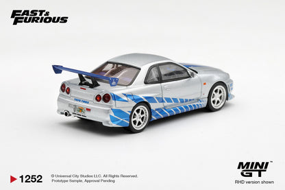 * PRE ORDER * MINI GT X FAST & FURIOUS #1252  Nissan Skyline GT-R C-West "2 Fast 2 Furious" Brian O'Conner (RHD)