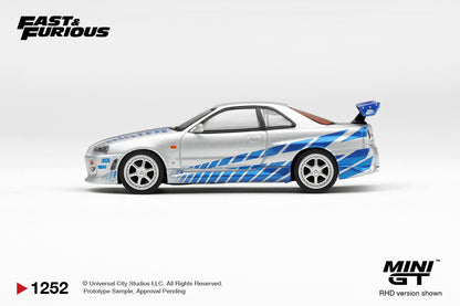* PRE ORDER * MINI GT X FAST & FURIOUS #1252  Nissan Skyline GT-R C-West "2 Fast 2 Furious" Brian O'Conner (RHD)