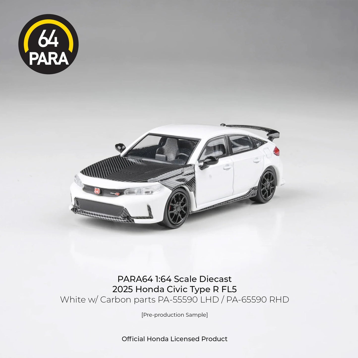 PARA 64 1/64 2025 Honda Civic Type R FL5 White W/ Cabon Parts LHD PA-55590