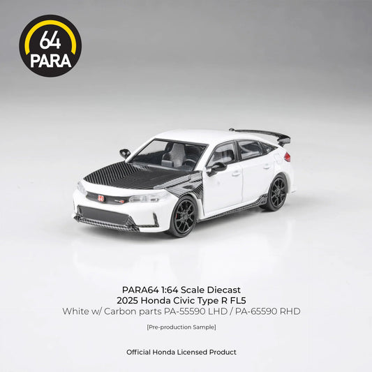 PARA 64 1/64 2025 Honda Civic Type R FL5 White W/ Cabon Parts LHD PA-55590
