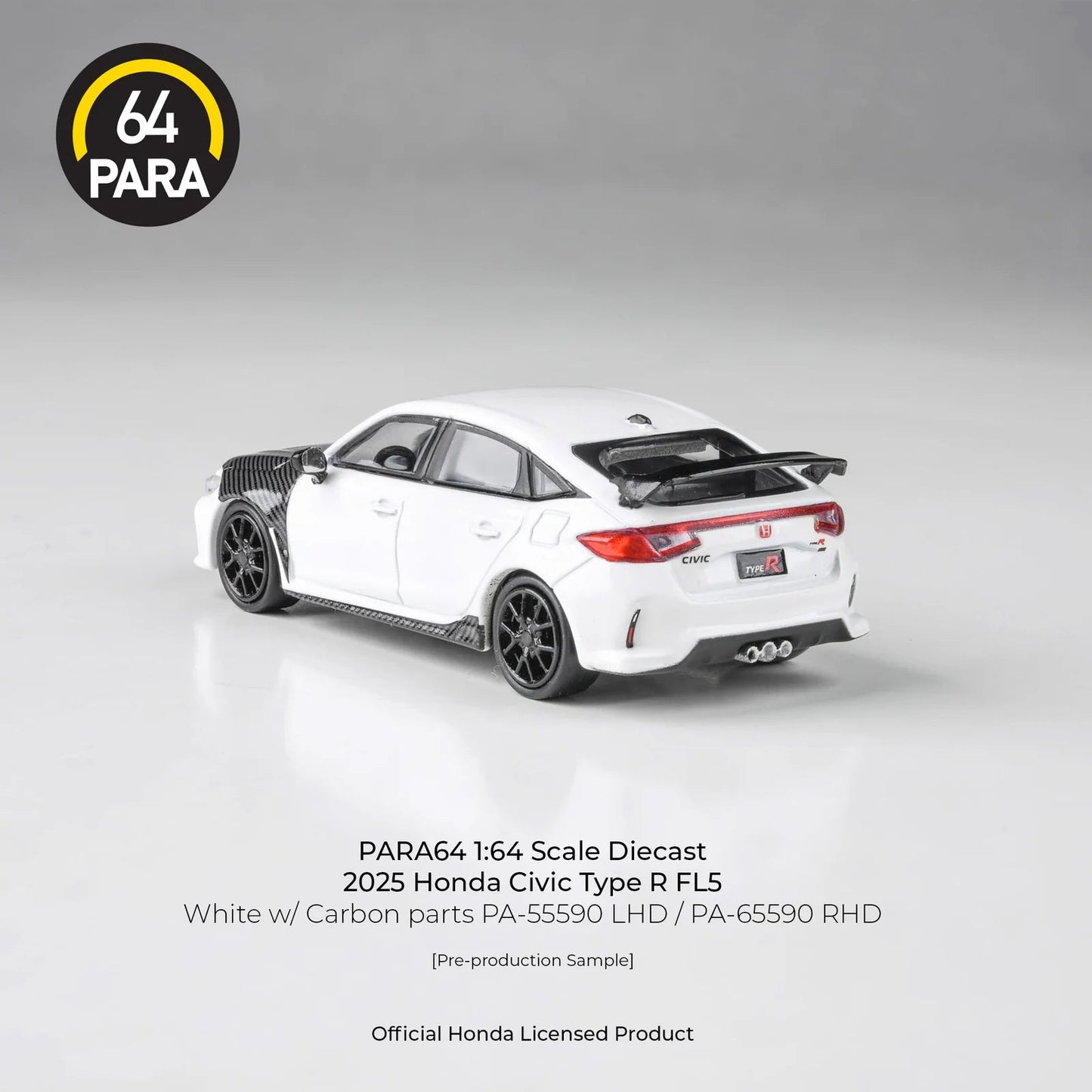 PARA 64 1/64 2025 Honda Civic Type R FL5 White W/ Cabon Parts LHD PA-55590