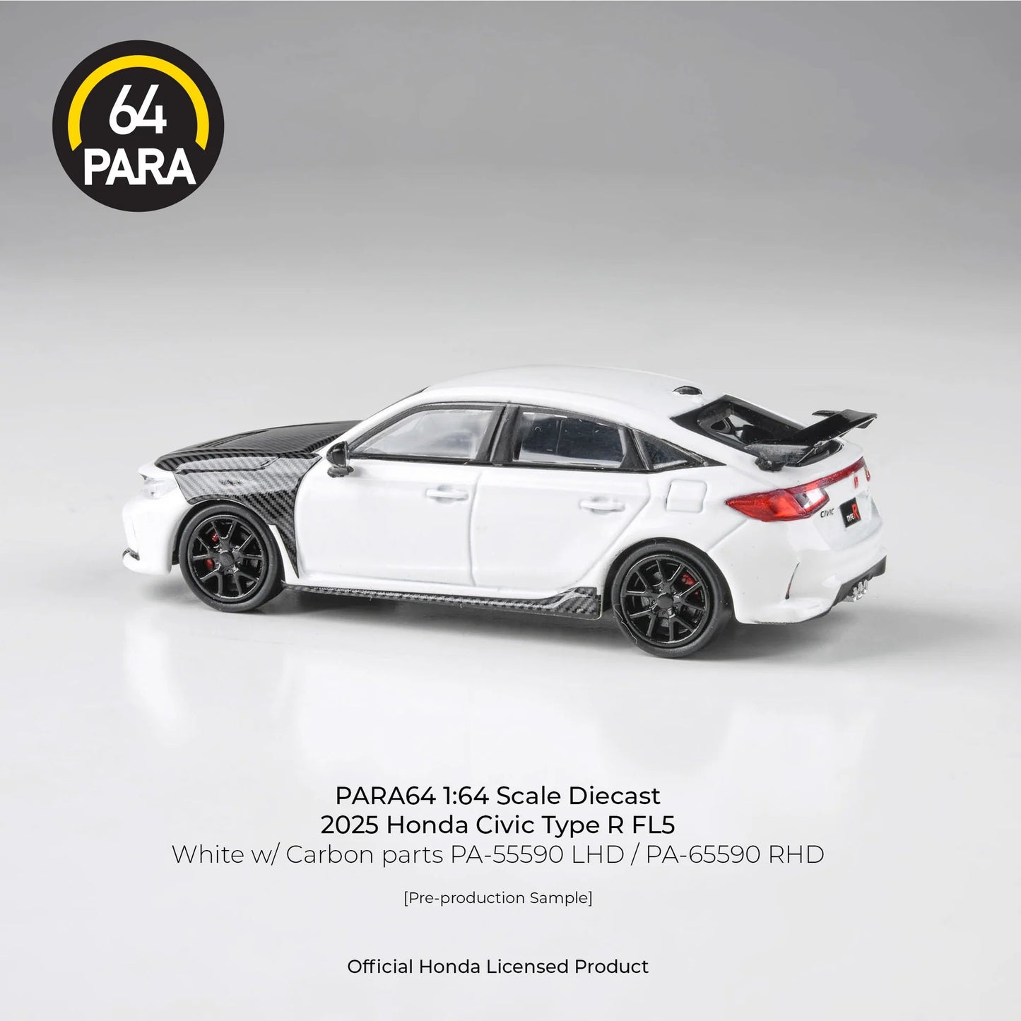 PARA 64 1/64 2025 Honda Civic Type R FL5 White W/ Cabon Parts LHD PA-55590