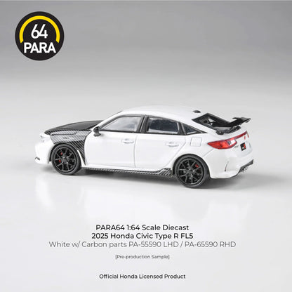 PARA 64 1/64 2025 Honda Civic Type R FL5 White W/ Cabon Parts LHD PA-55590