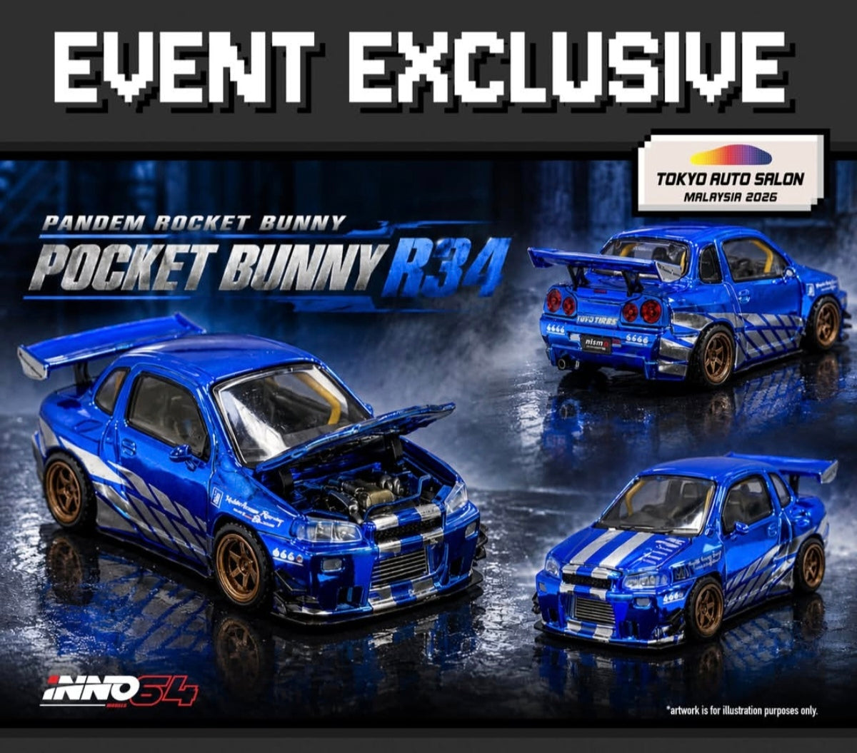 INNO64 1/64 PANDEM ROCKET BUNNY R34 TOON | TOKYO AUTO SALON MALAYSIA 2026